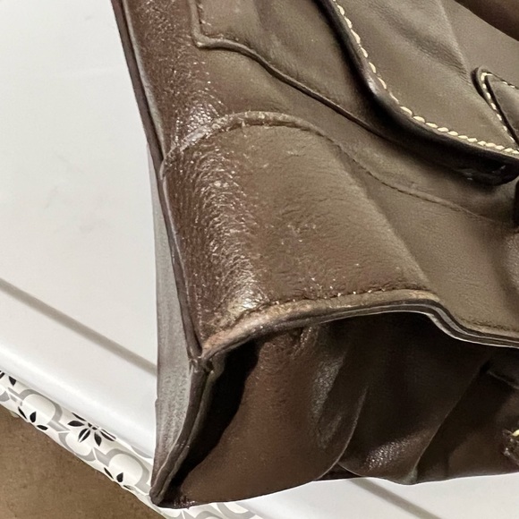 Talbot Leather Tote Handbag /Brass Hardware. Color is Beautiful Chocolate Brown - Picture 7 of 11